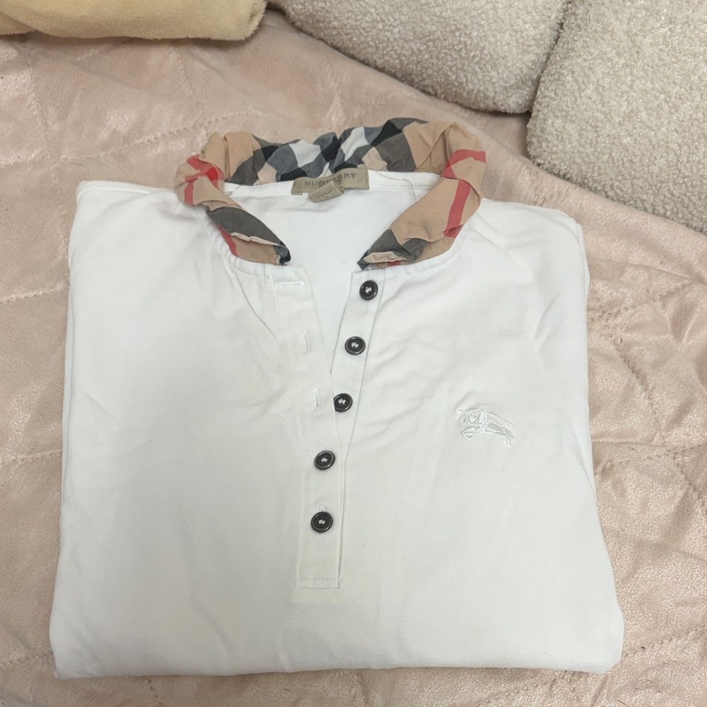 Long Sleeve Burberry Blouse with Check Collar size M